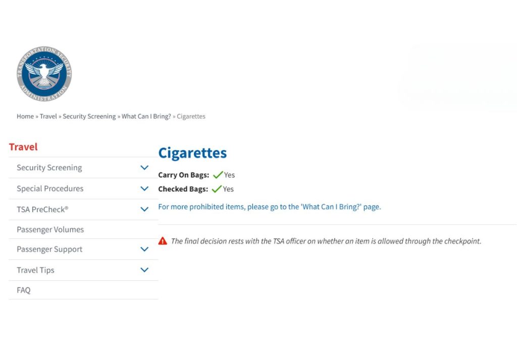 Understanding the TSA Rules on Carrying Cigarettes on a Plane